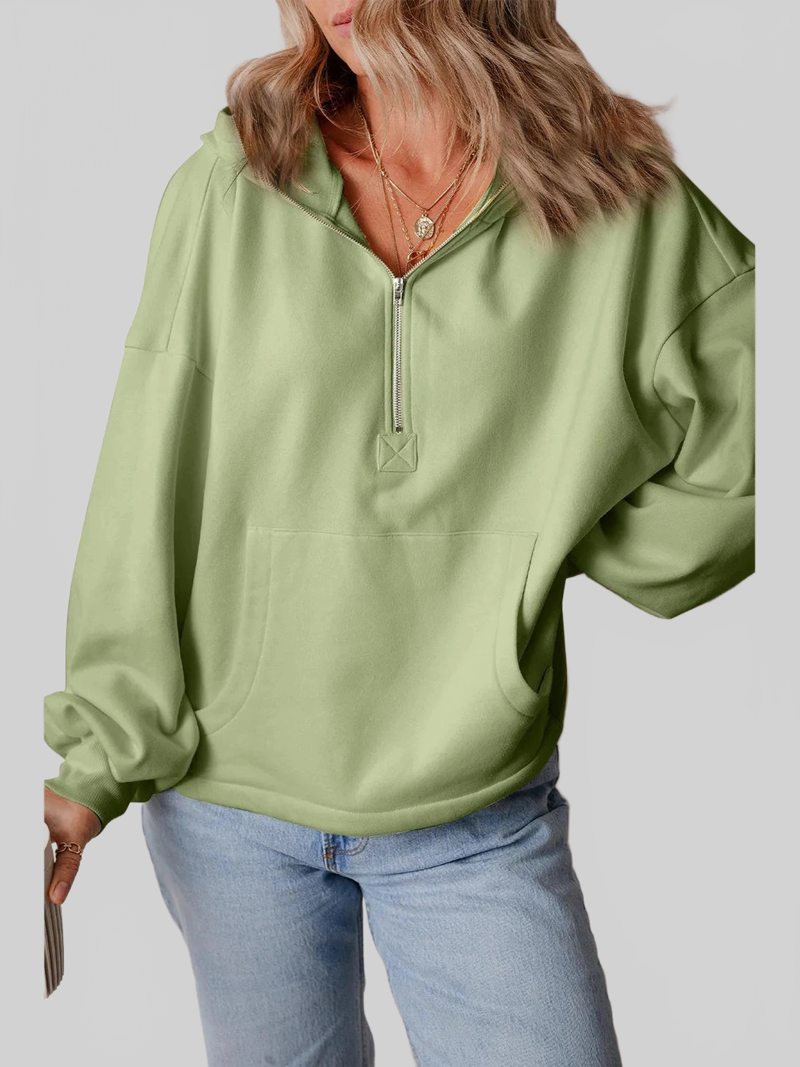 Pocketed Half Zip Dropped Shoulder Hoodie NicholesGifts