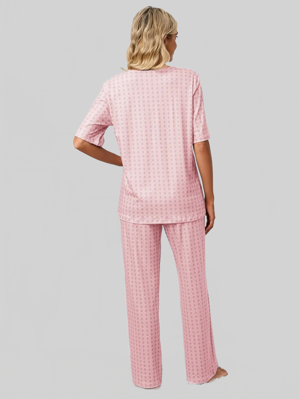 Printed V-Neck Top and Pants Lounge Set nicholesgifts