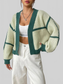 Women Contrast Open Front Long Sleeve Cardigan nicholesgifts
