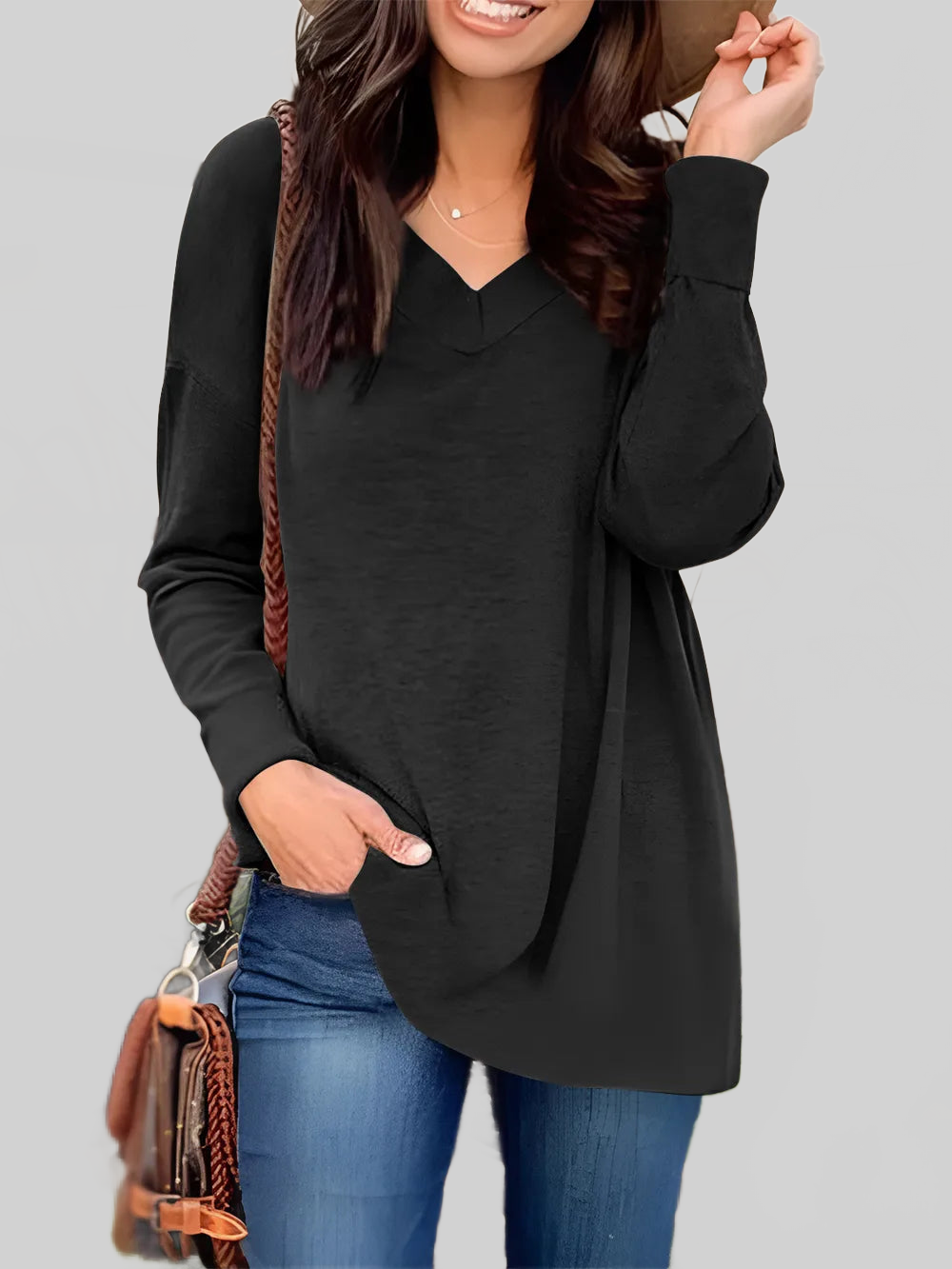 Women Full Size V-Neck Long Sleeve T-Shirt NicholesGifts