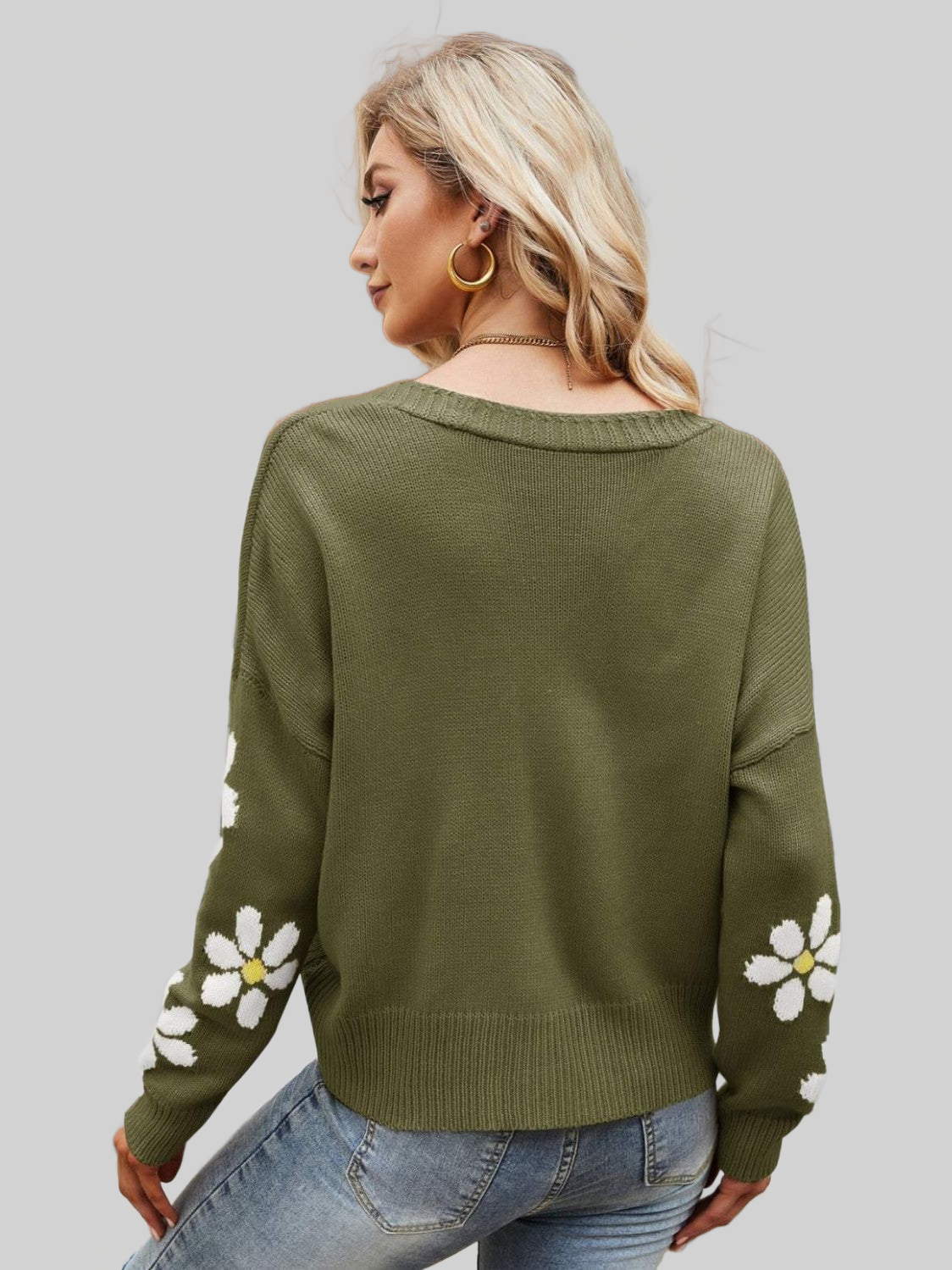 Floral Ribbed Trim Drop Shoulder Cardigan nicholesgifts