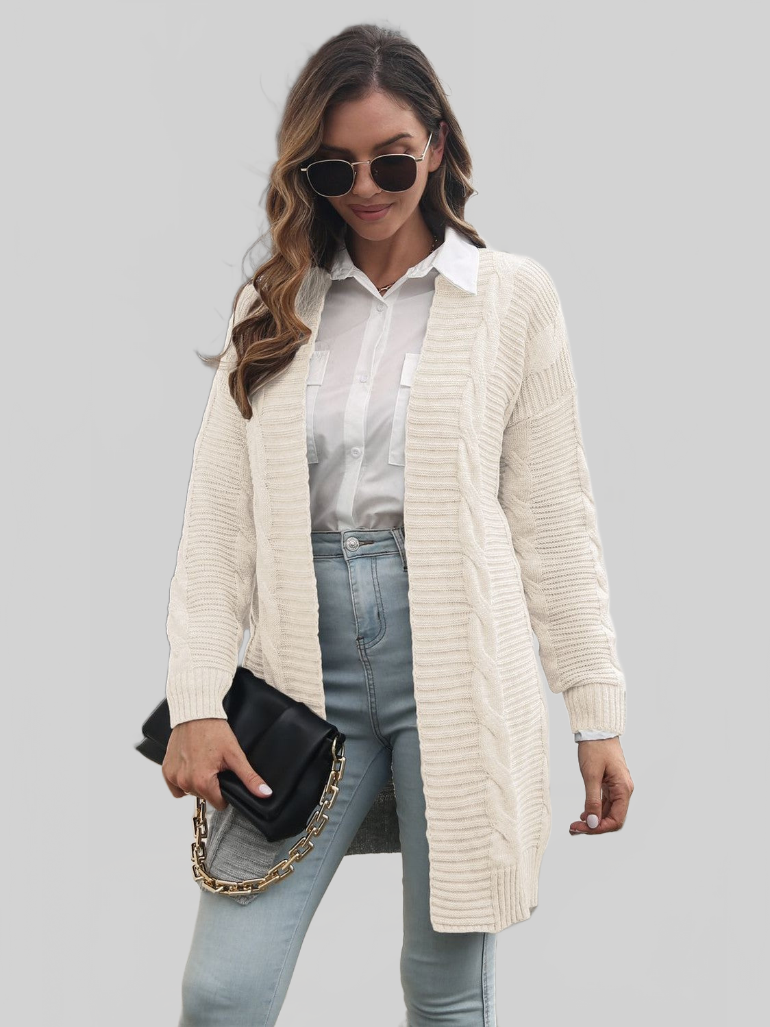 Women Open Front Cable-Knit Cardigan nicholesgifts
