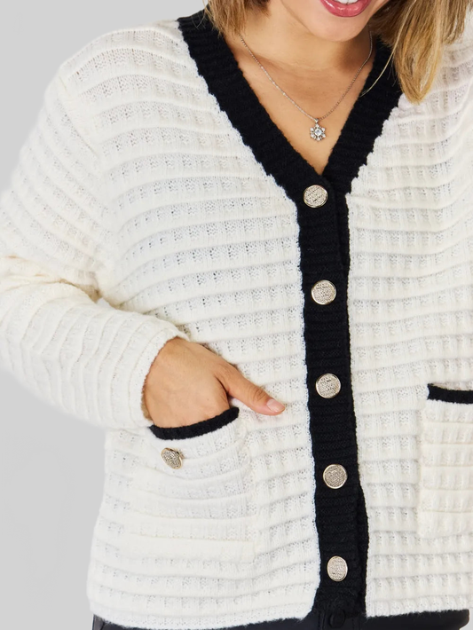Women Contrast Trim Button Up Cardigan nicholesgifts