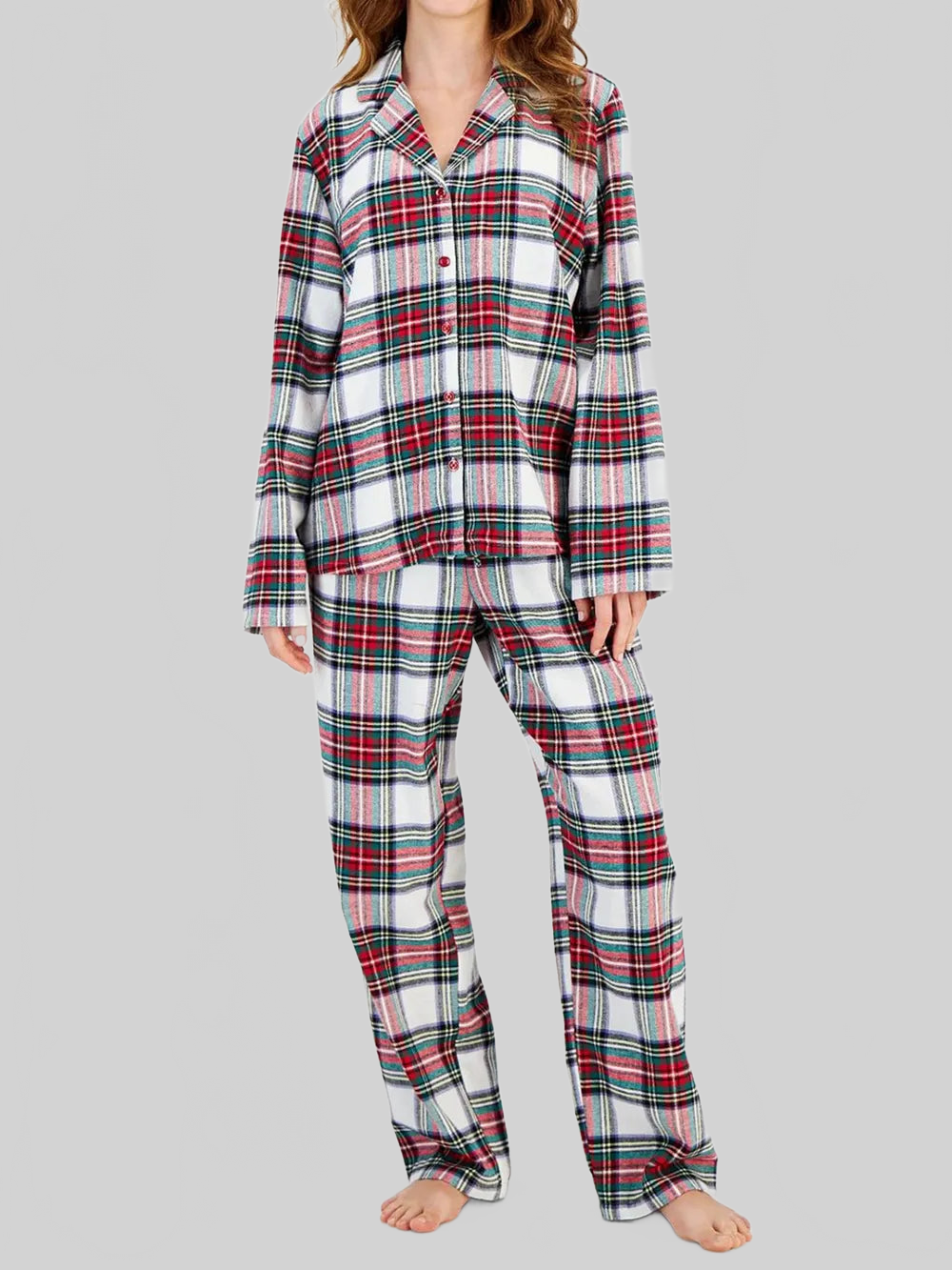 Plaid Collared Neck Button Up Top and Pants Lounge Set nicholesgifts