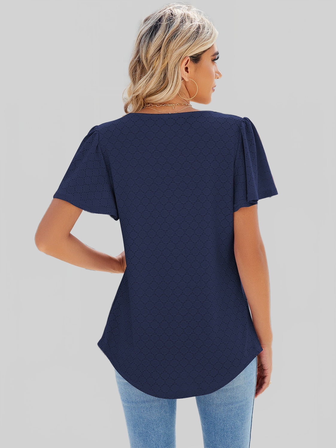Women Eyelet Square Neck Flutter Sleeve Blouse nicholesgifts