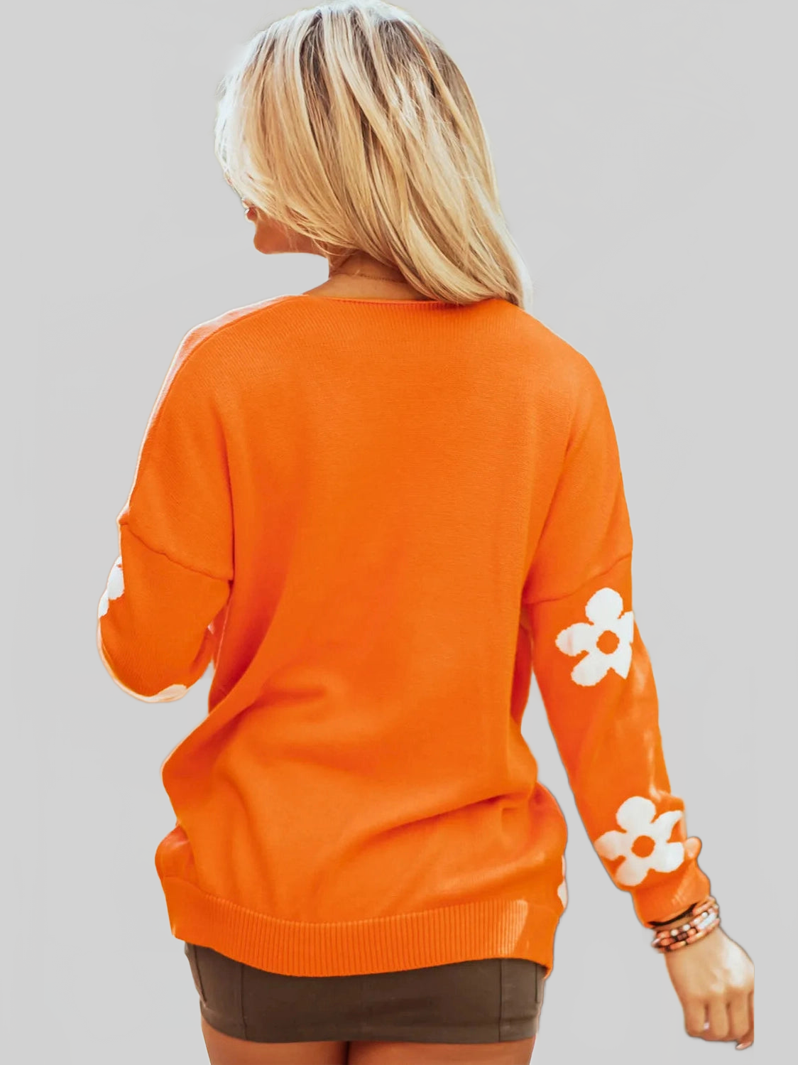 Women Flower Open Front Long Sleeve Cardigan Sweater NicholesGifts