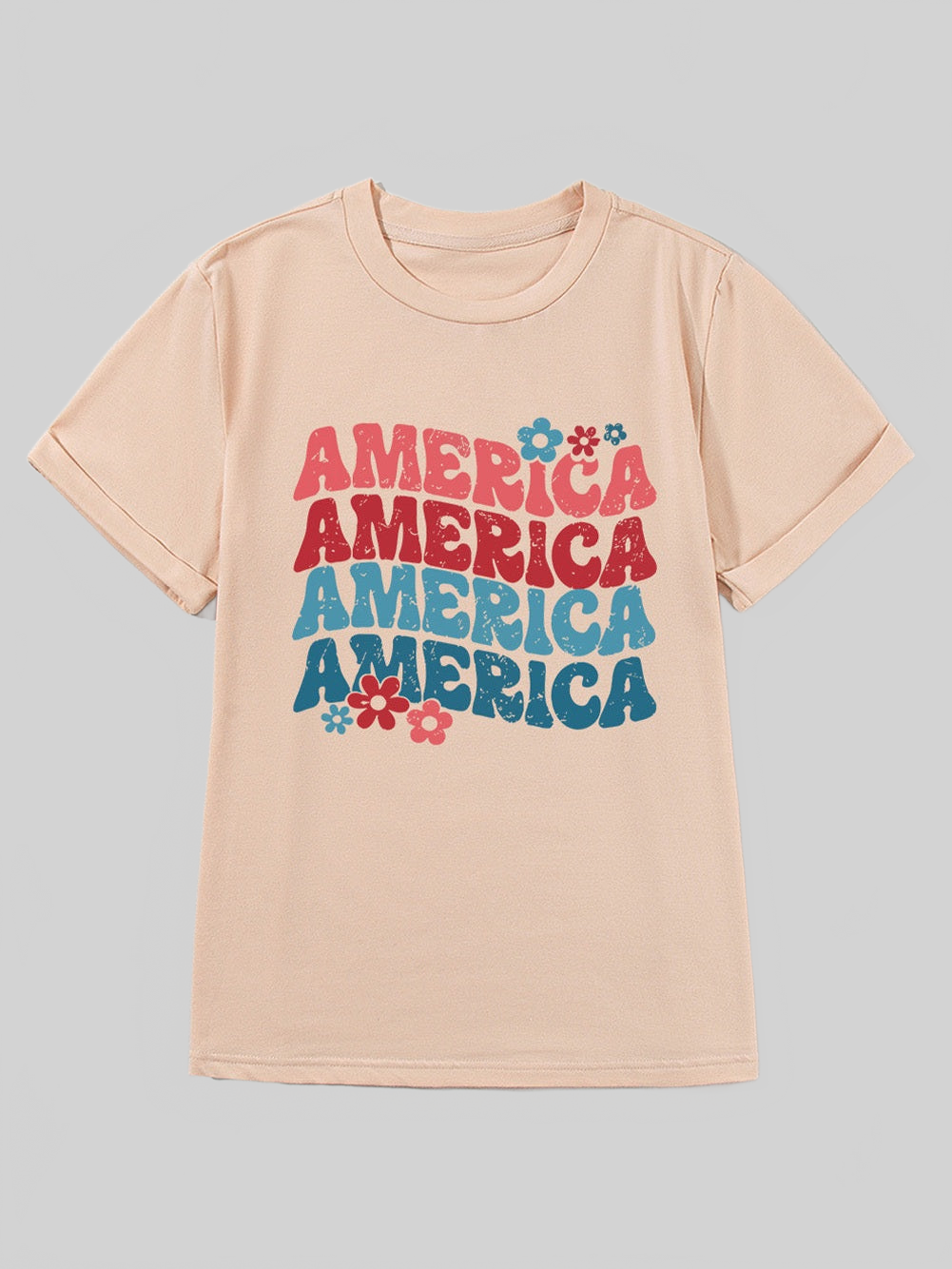 Women America Round Neck Short Sleeve T-Shirt nicholesgifts