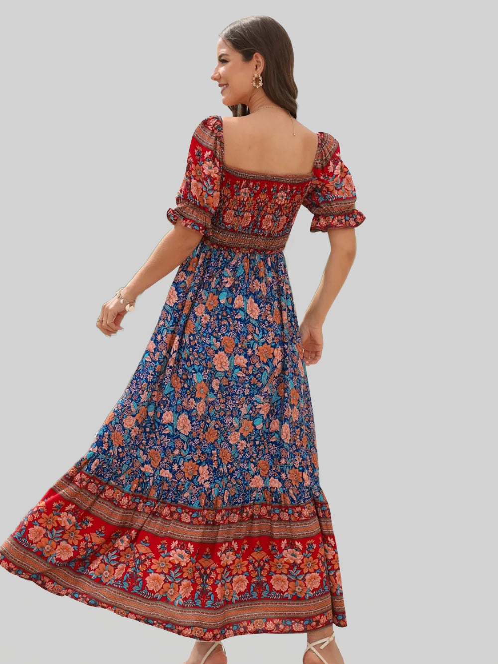 Floral Flounce Sleeve Midi Dress nicholesgifts