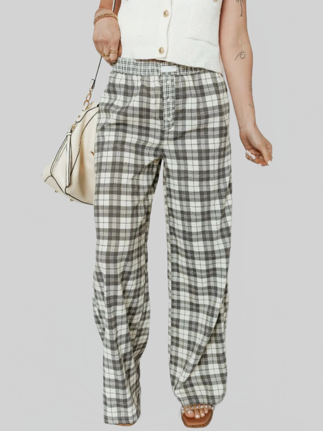 Women Plaid Wide Leg Pants nicholesgifts