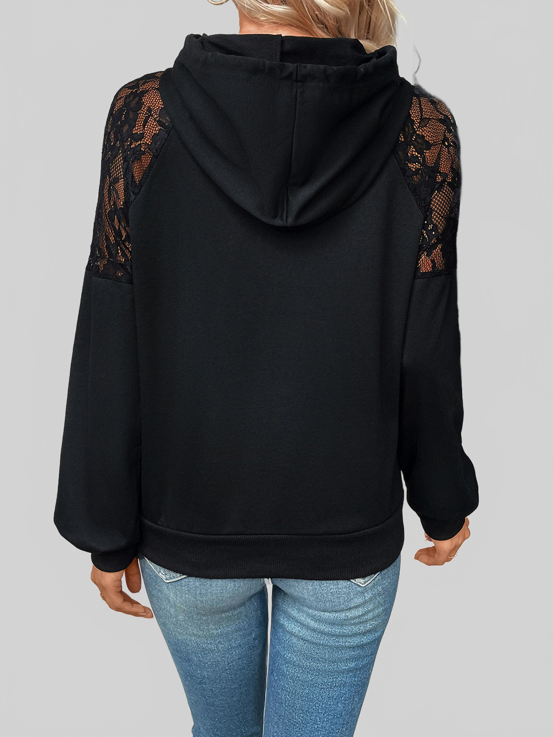 Perfee Lace Detail Drawstring Long Sleeve Hoodie nicholesgifts