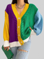 Color Block Button Down Cable-Knit Cardigan Sweater NicholesGifts