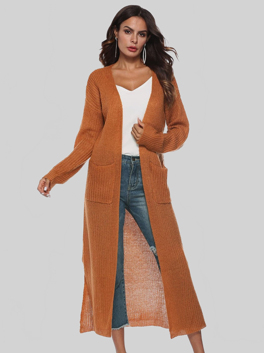Long Sleeve Open Front Buttoned Cardigan nicholesgifts