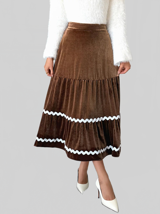 Women Velvet Tiered Midi Skirt nicholesgifts
