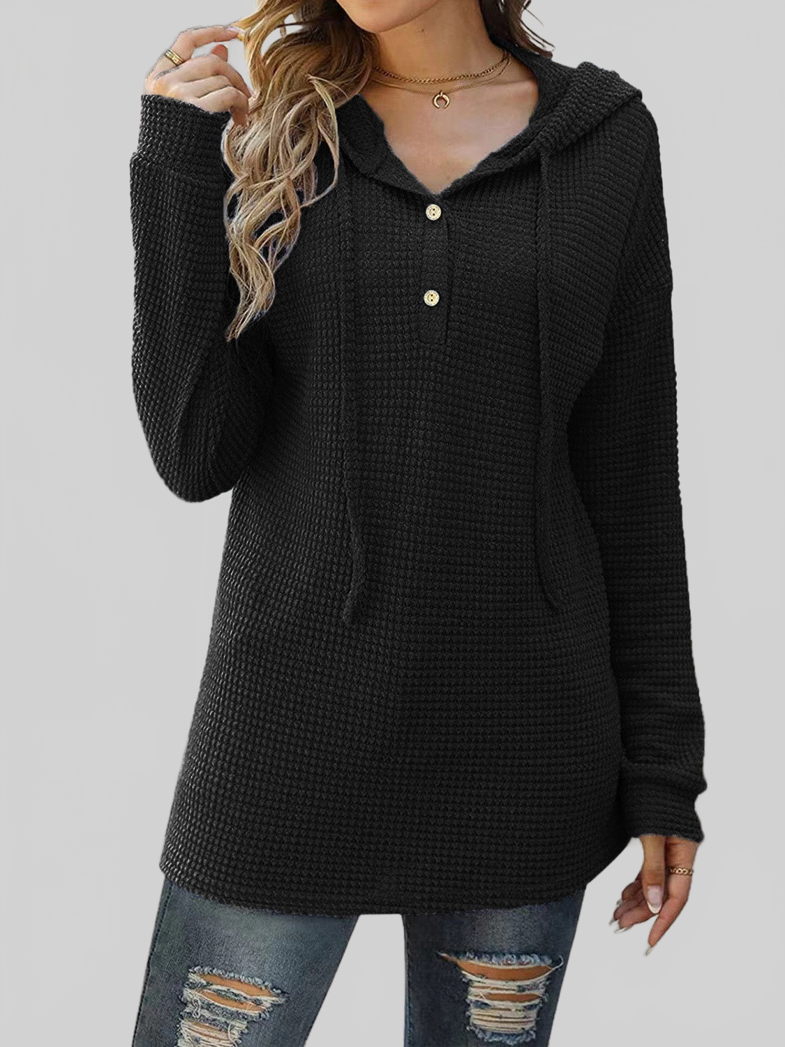 Half Button Up Drawstring Hoodie NicholesGifts