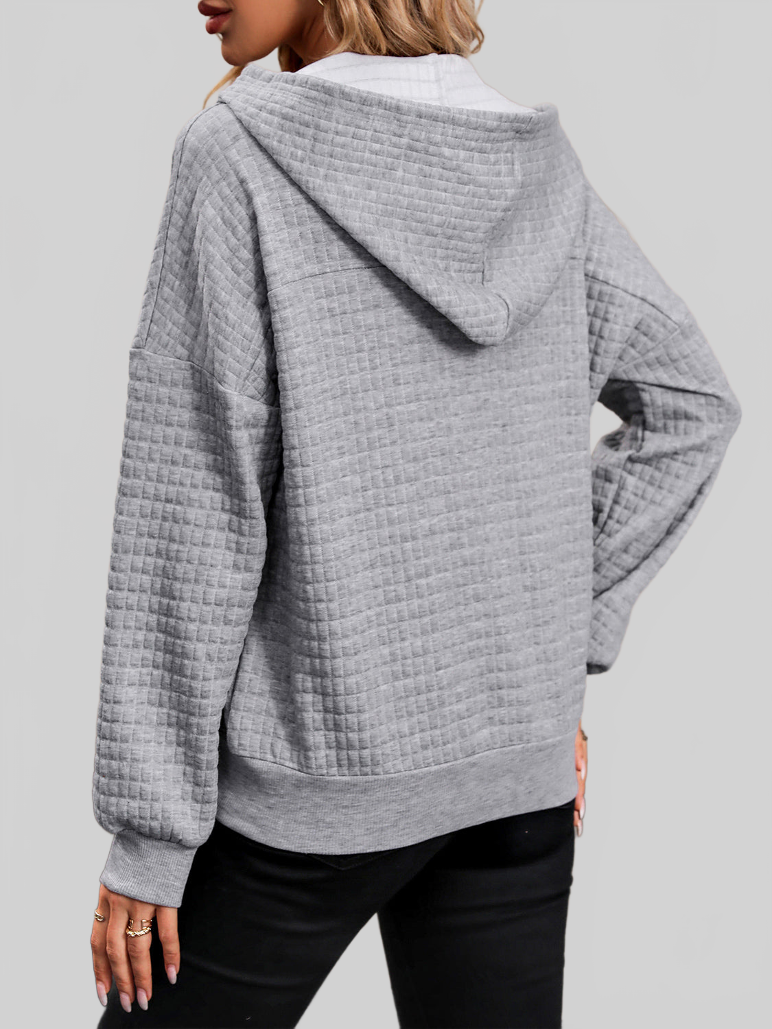 Perfee Waffle-Knit Half Button Hoodie NicholesGifts