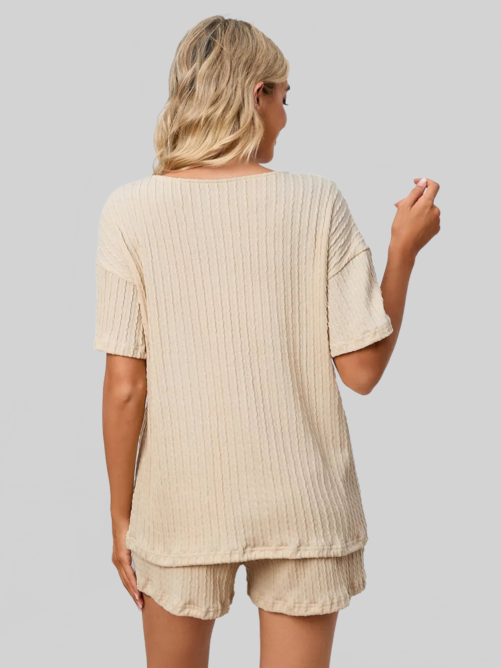 Notched Short Sleeve and Shorts Lounge Set nicholesgifts