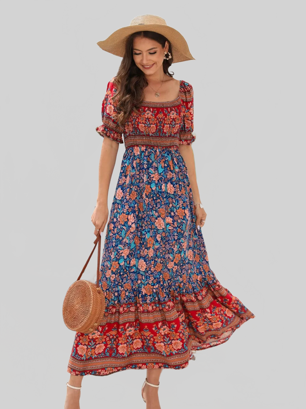 Floral Flounce Sleeve Midi Dress nicholesgifts