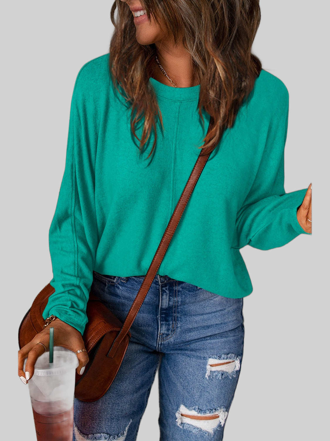 Women Double Take Full Size Round Neck Long Sleeve T-Shirt NicholesGifts