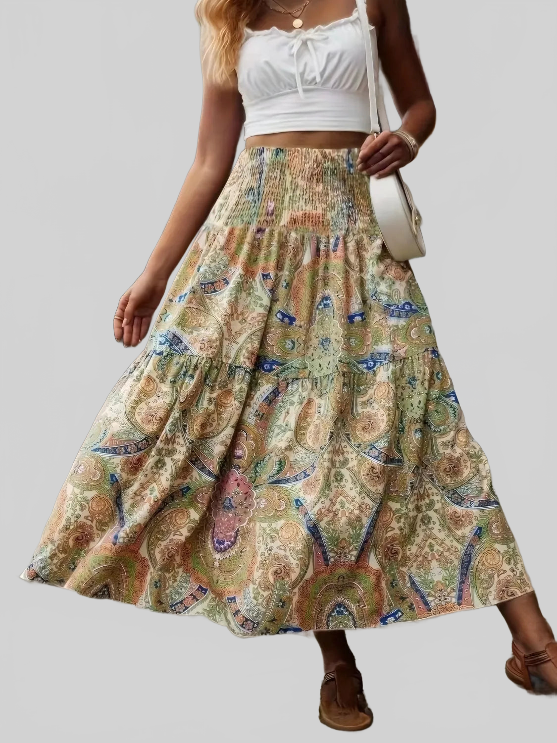 Smocked Printed High Waist Skirt nicholesgifts