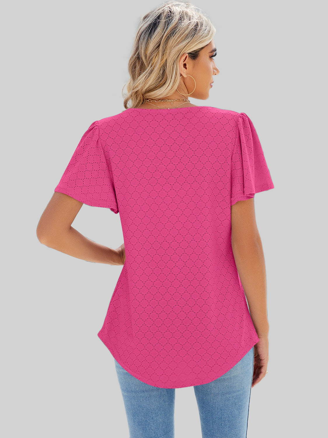 Women Eyelet Square Neck Flutter Sleeve Blouse nicholesgifts