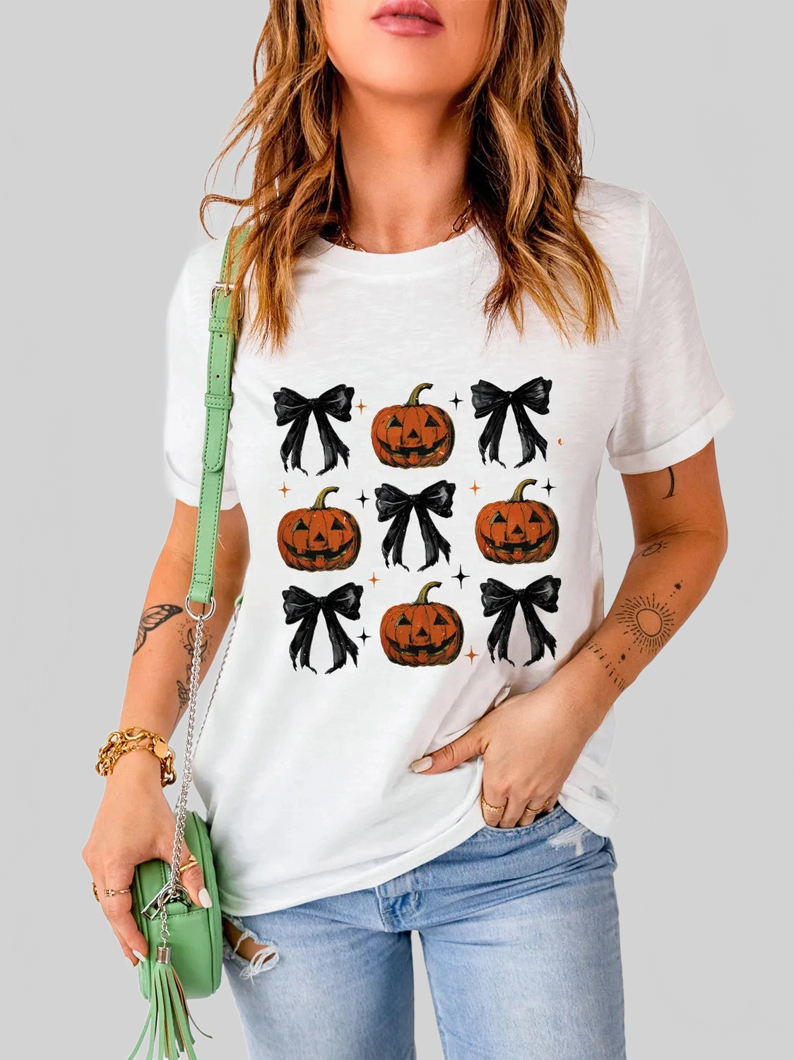 Pumpkin Round Neck Short Sleeve T-Shirt nicholesgifts