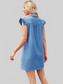 Ruffled Button Up Cap Sleeve Denim Dress nicholesgifts