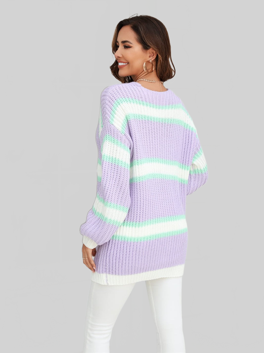 Angel Wings Color Block Ribbed Dropped Shoulder Open Front Cardigan nicholesgifts