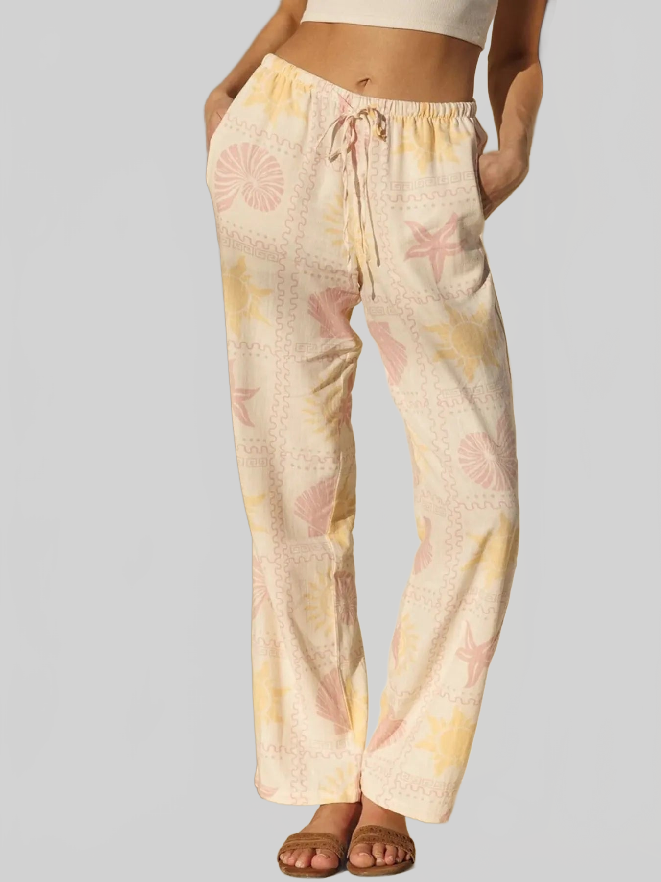 Women Printed Drawstring Straight Pants nicholesgifts