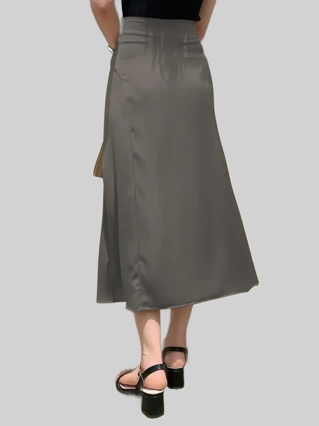 Asymmetric Wrap Midi Skirt with Fluted Hem nicholesgifts