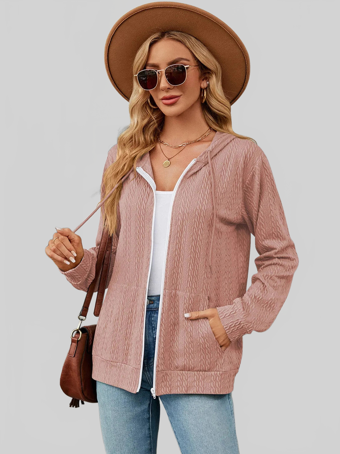 Drawstring Zip Up Long Sleeve Hoodie NicholesGifts