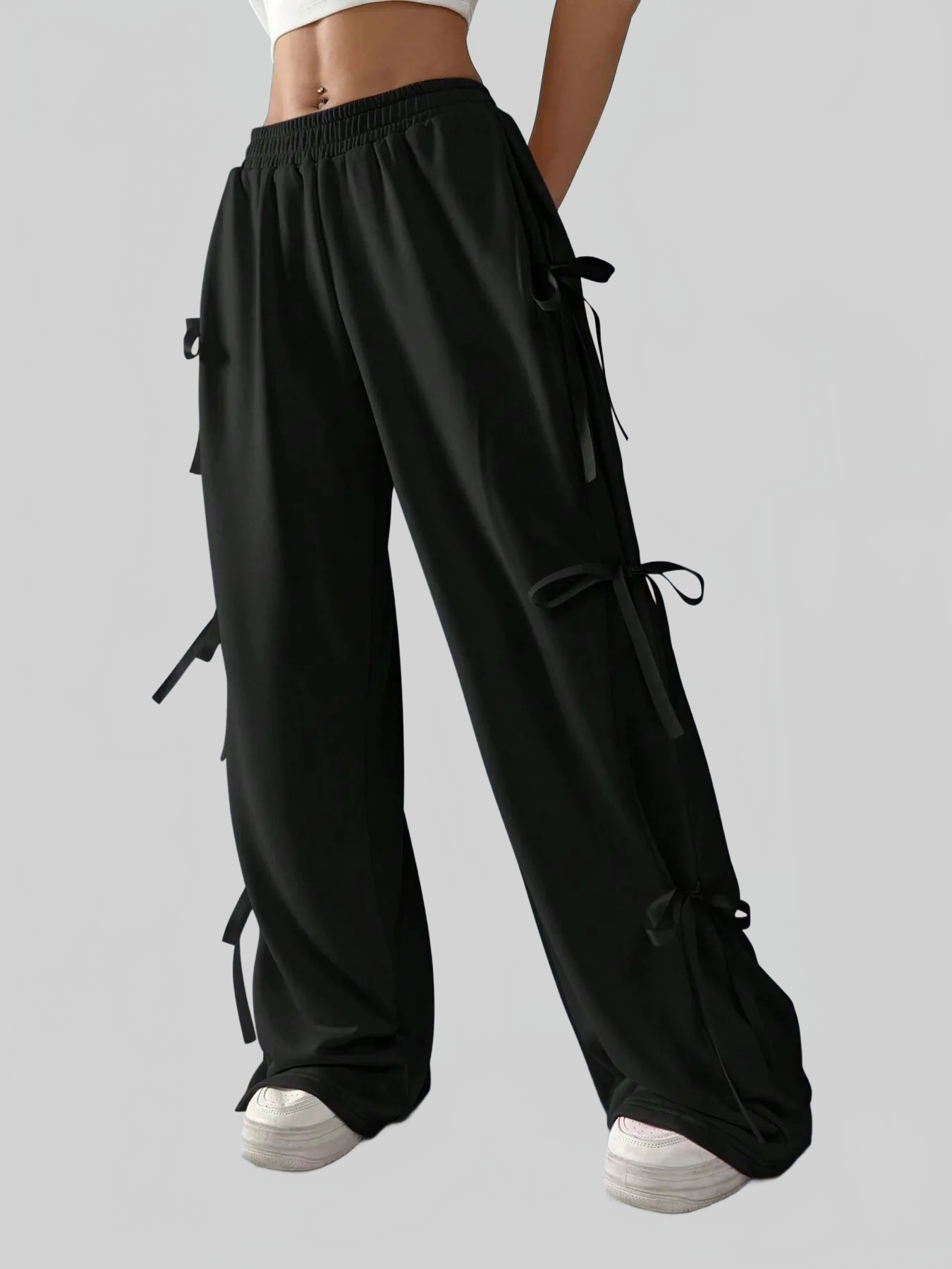 Women Cargo Wide Leg Pants with Side Tie Details nicholesgifts