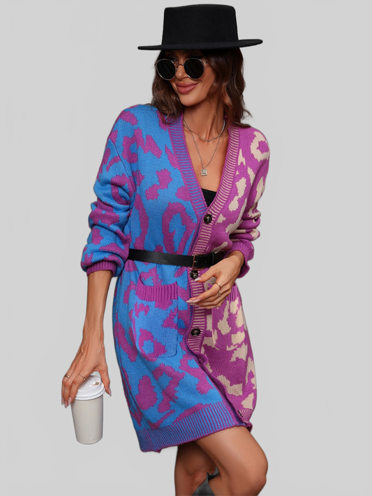 Women Angel Wings Leopard Button Down Longline Cardigan nicholesgifts