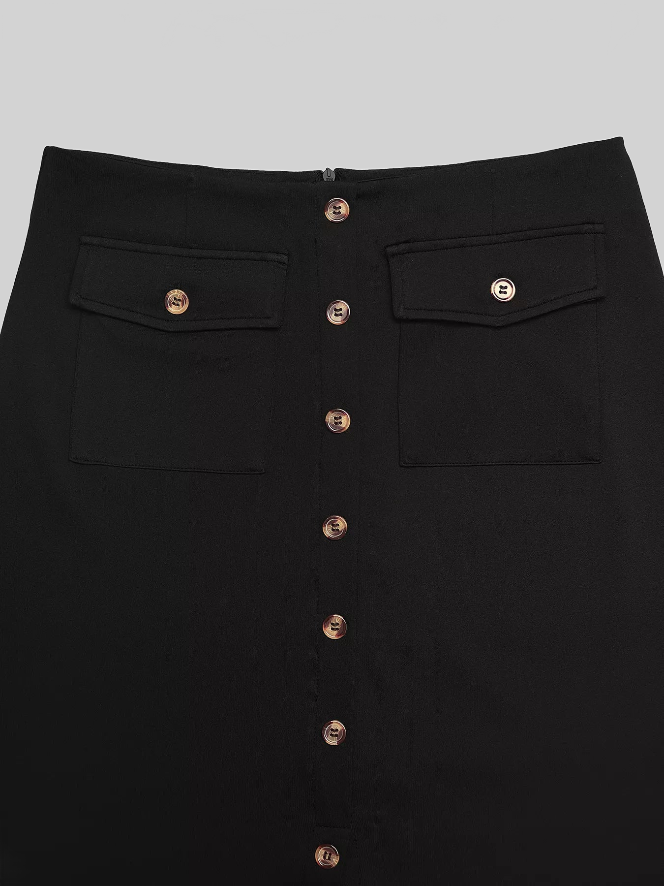 Women Button-Front Pocketed Midi Skirt nicholesgifts