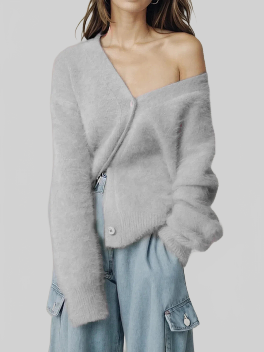 Women Button Up Dropped Shoulder Cardigan nicholesgifts