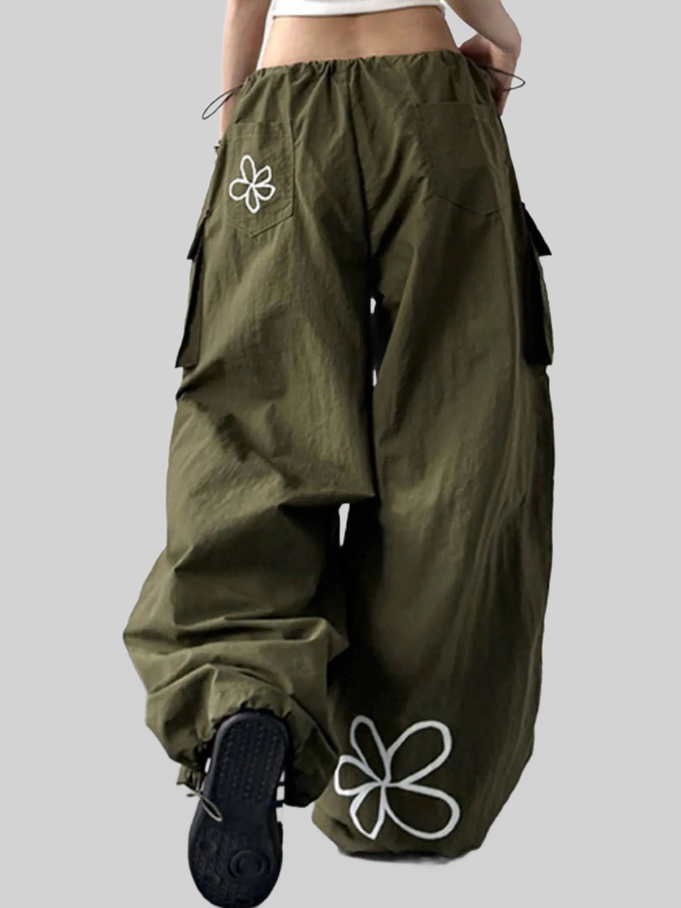 Women Drawstring Wide Leg Cargo Pants nicholesgifts