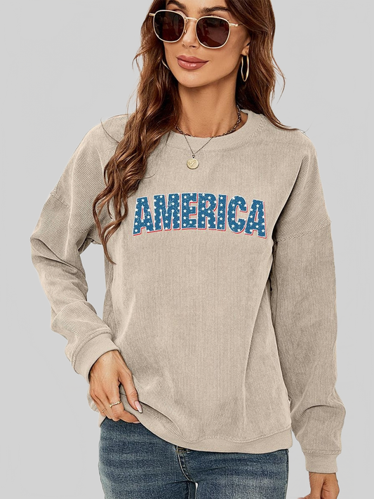 Women American Graphic Dropped Shoulder Sweatshirt nicholesgifts
