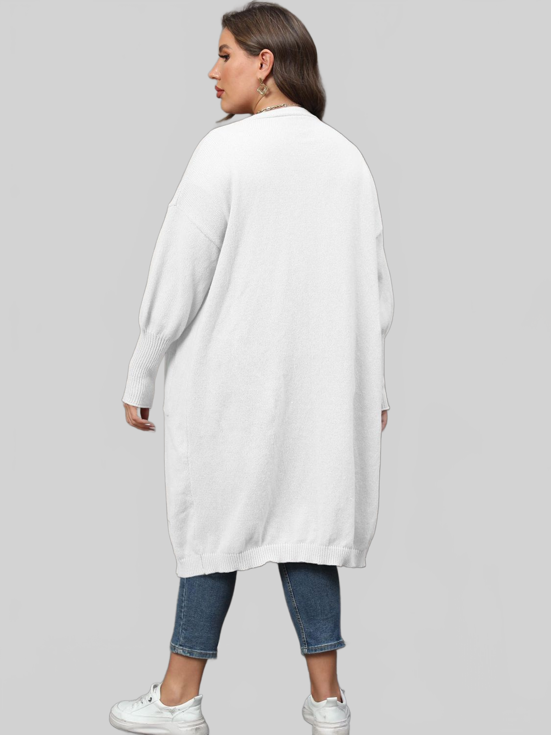 Plus Size Long Sleeve Pocketed Cardigan Trendsi
