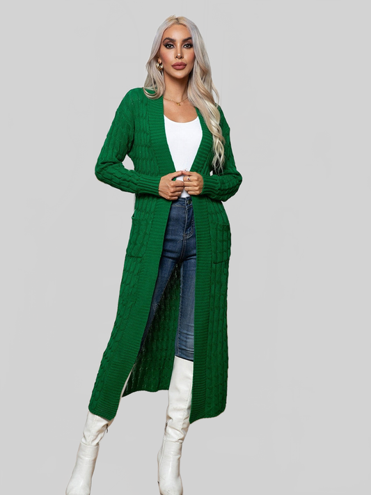 Women Cable-Knit Open Front Cardigan with Pockets NicholesGifts