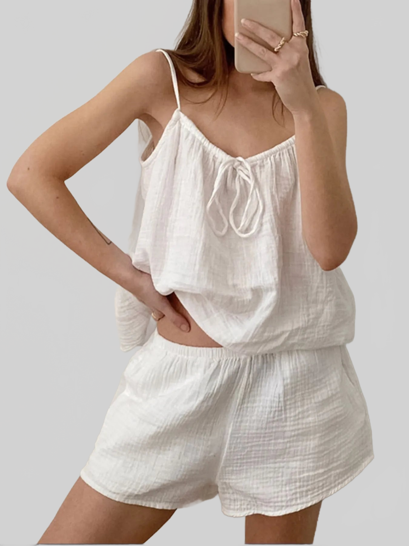Tie Front Cami and Shorts Lounge Set nicholesgifts