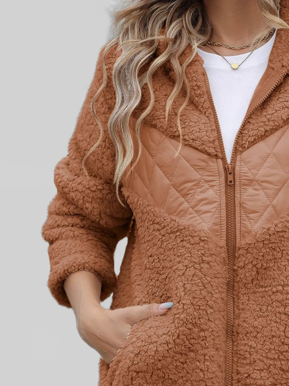 Fuzzy Zip Up Long Sleeve Hooded Jacket nicholesgifts