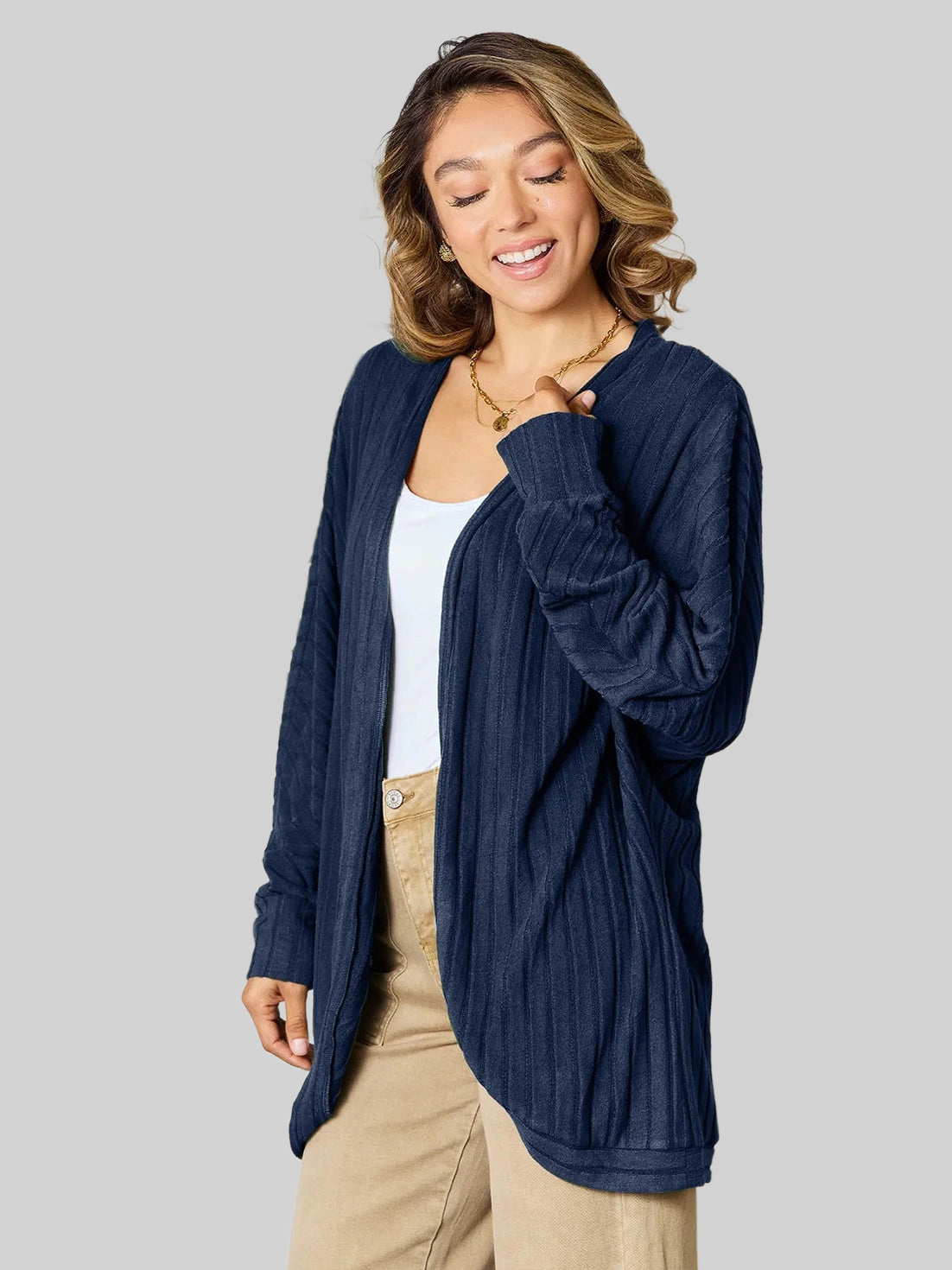 Women Basic Bae Full Size Ribbed Cocoon Cardigan nicholesgifts