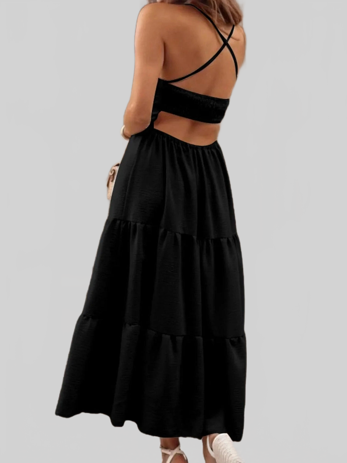 Tiered Crisscross Spaghetti Strap Dress nicholesgifts