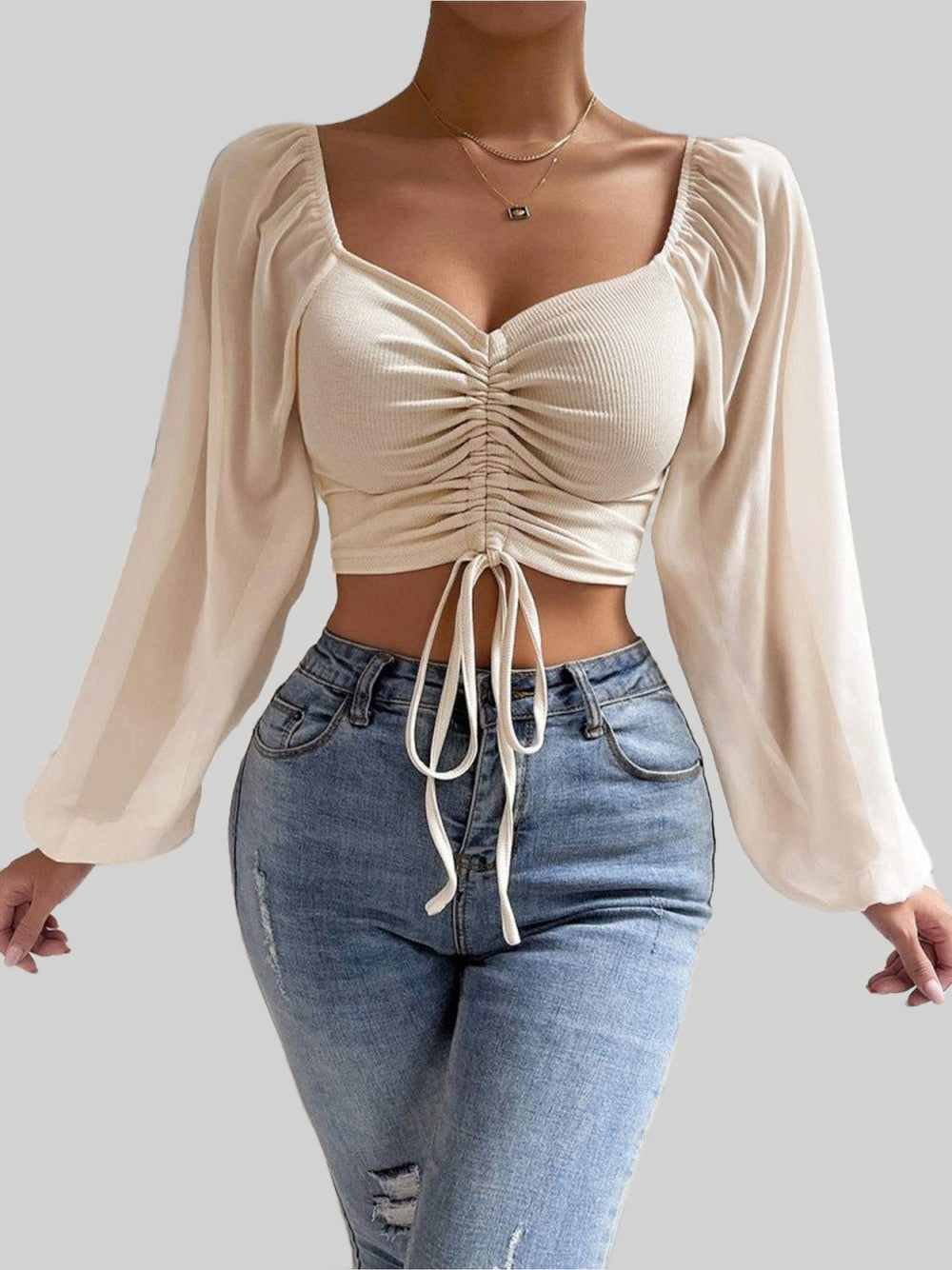 Women Drawstring Sweetheart Neck Cropped Top NicholesGifts