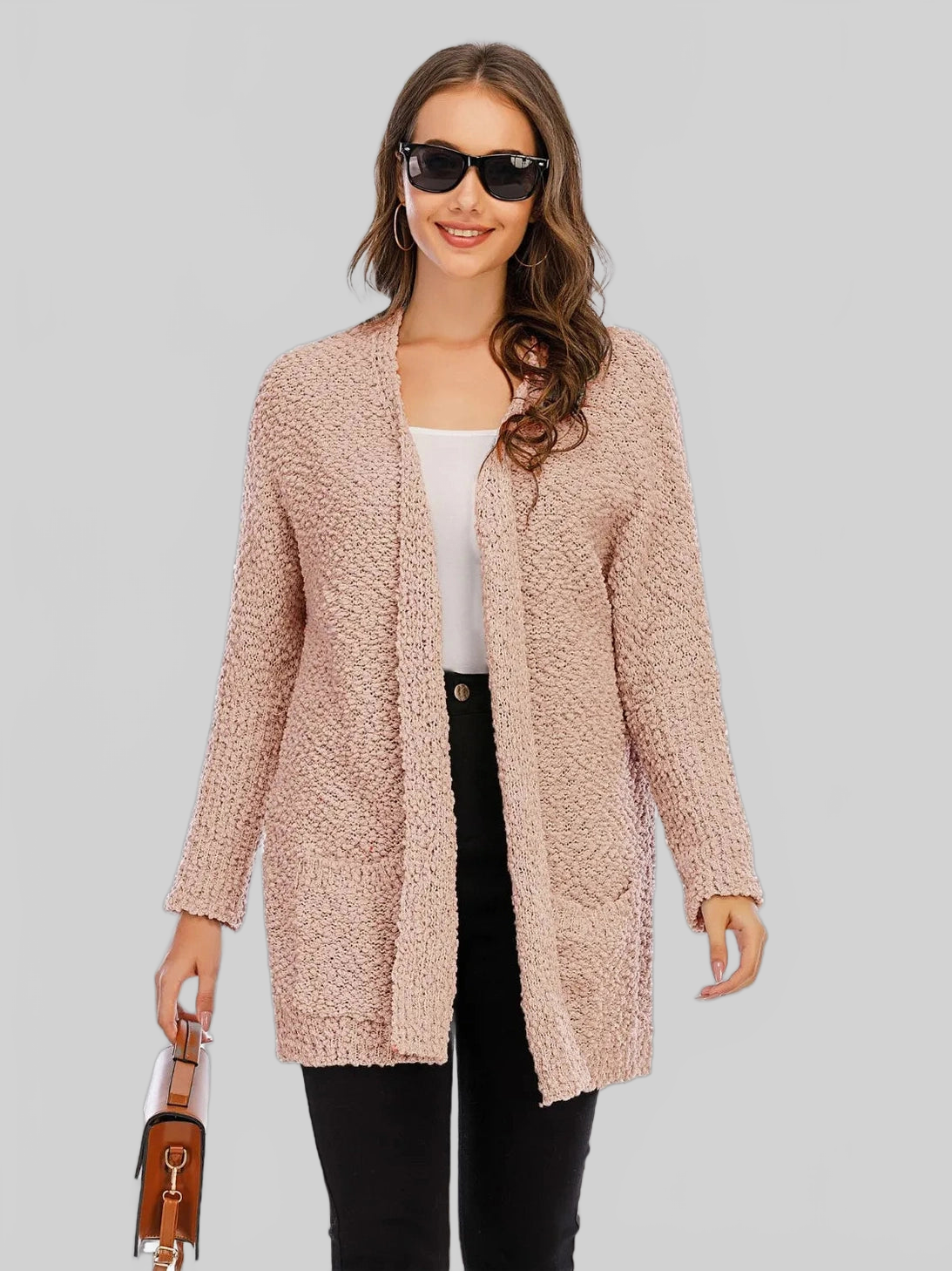 Angel Wings Pocketed Open Front Long Sleeve Cardigan nicholesgifts