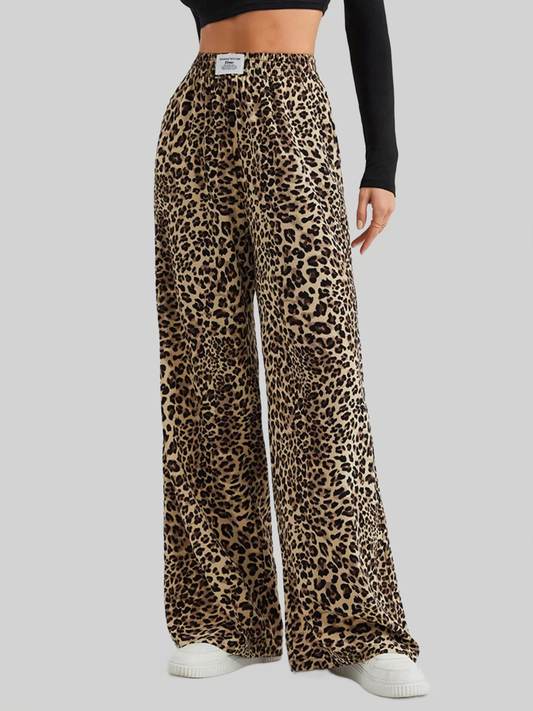 Women Full Size Leopard Print Wide Leg Pants Plus Size nicholesgifts