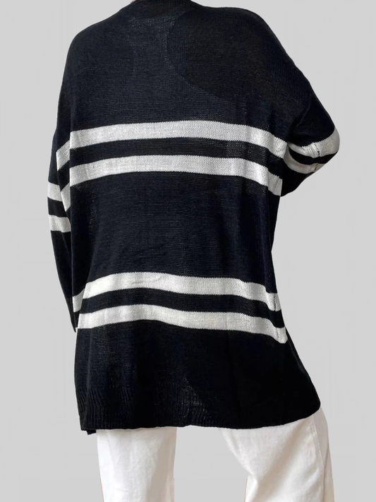 Striped Open Front Dropped Shoulder Cardigan nicholesgifts