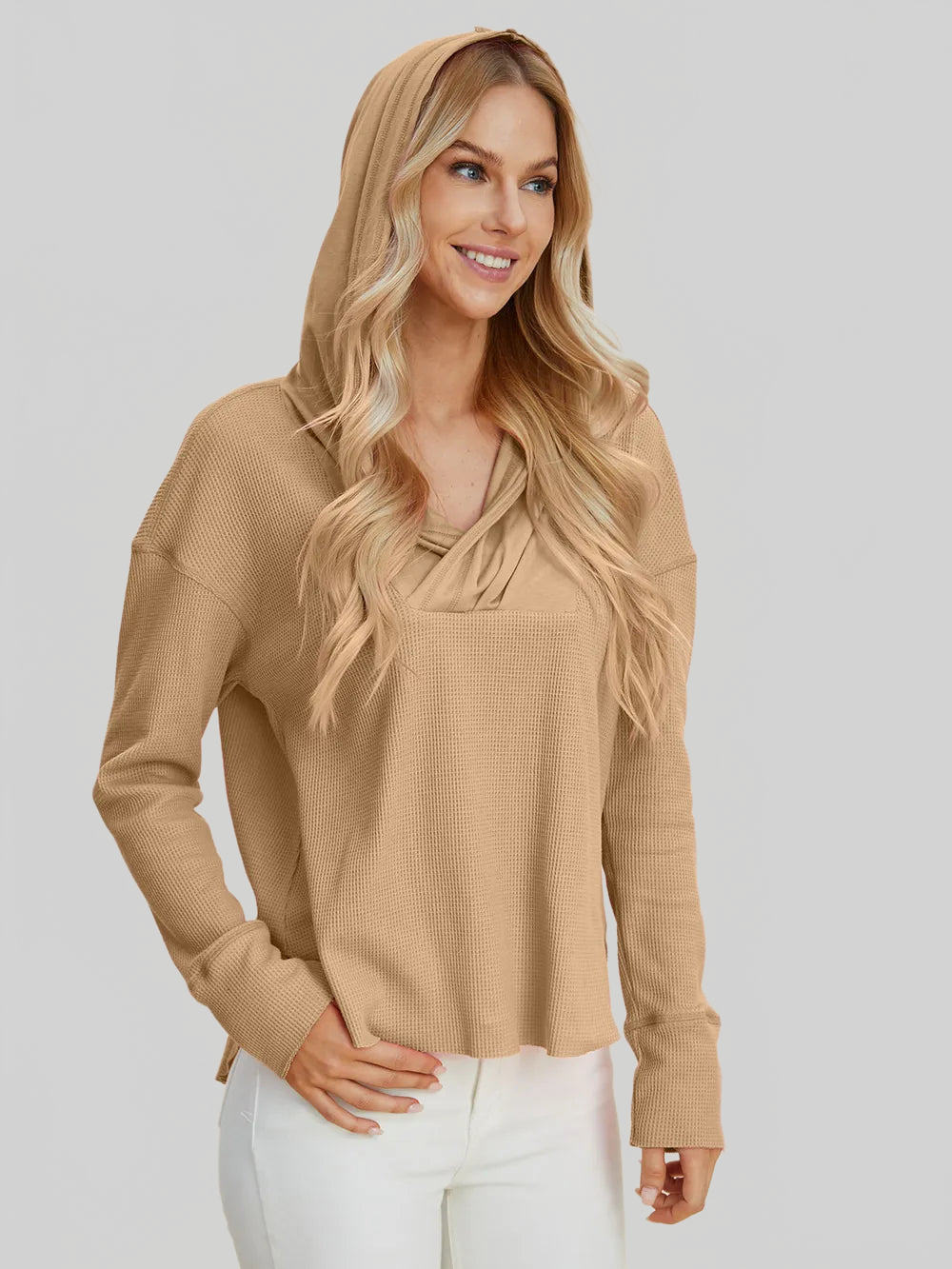 Double Take Full Size High-Low Dropped Shoulder Long Sleeve Hoodie NicholesGifts