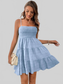 Women Smocked Tiered Sleeveless Mini Summer Dress nicholesgifts