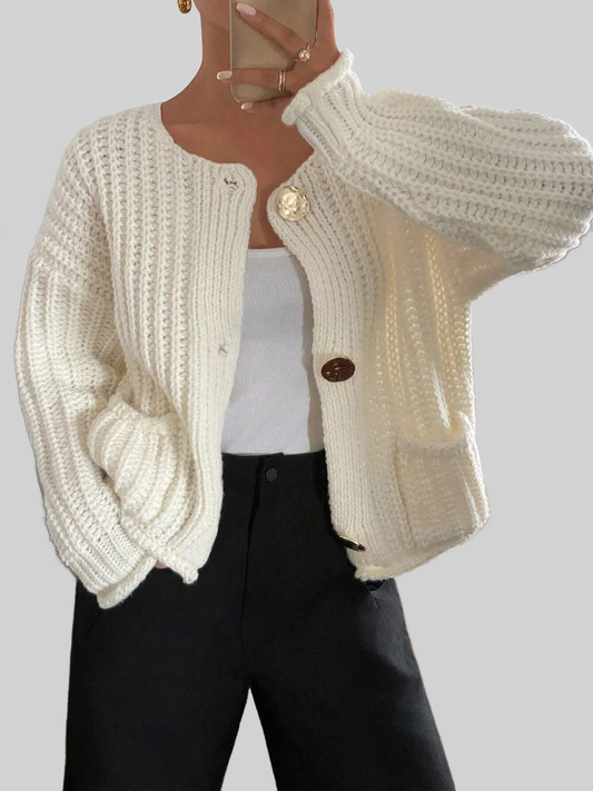 Button-Front Knit Cardigan with Pockets nicholesgifts