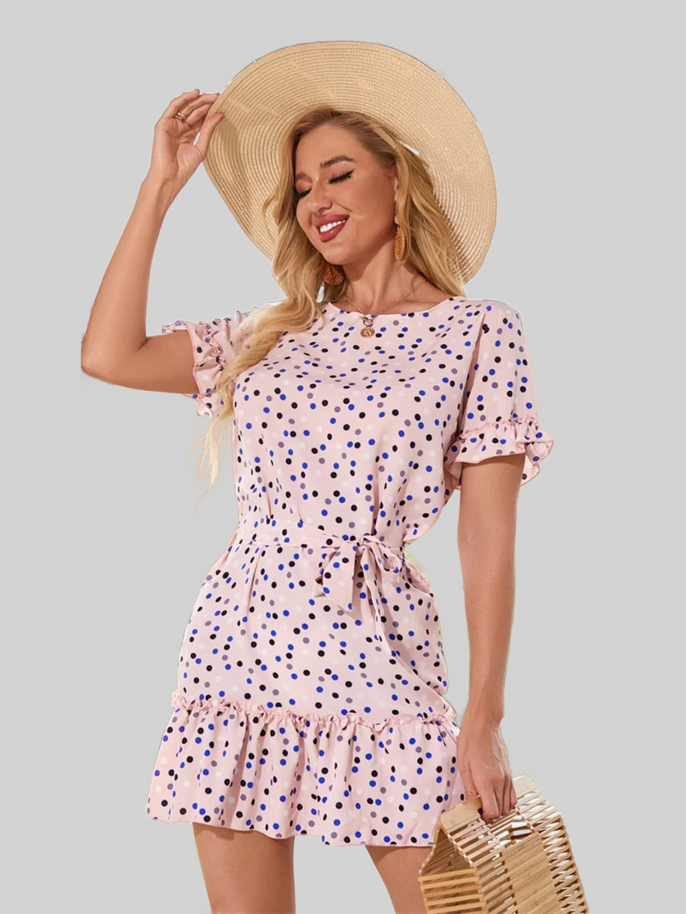Tied Frill Short Sleeve Mini Dress nicholesgifts